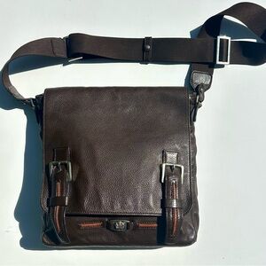 A. Testoni Men's Dark Brown Leather Crossbody Messenger Work Bag, 12.5”x14”